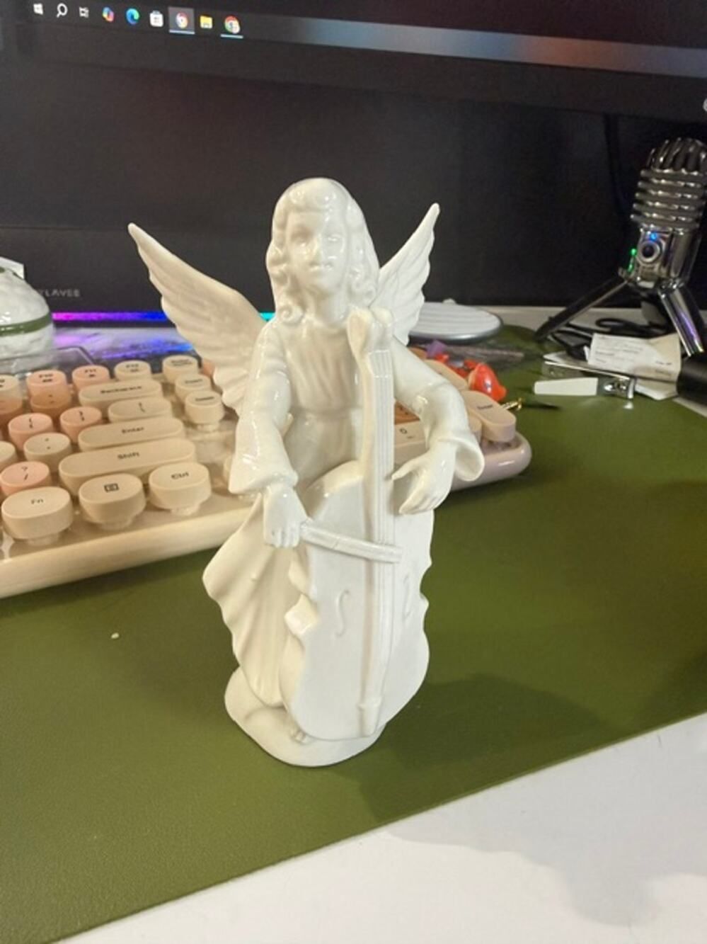 Vintage Dresden Porcelain Figurine Angel Playing Cello Germany 5.5"
